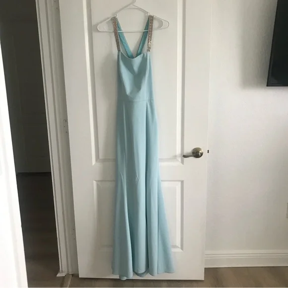 jewelry for light blue dress Flutter-Sleeve A-Line Dress with Bow Back